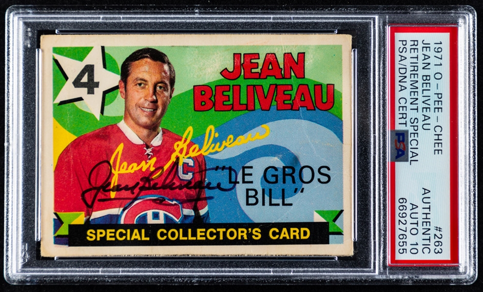 1971-72 O-Pee-Chee Signed Hockey Card #263 HOFer Jean Béliveau (Retirement Special) - PSA/DNA Certified (Auto 10)