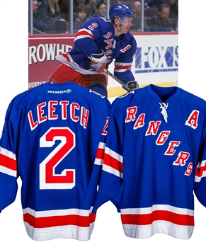 Brian Leetchs 2000-01 New York Rangers Game-Worn Alternate Captains Jersey with MeiGray LOA - 75th Patch! - Photo-Matched!
