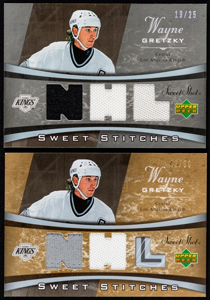 2006-07 Upper Deck Sweet Shot Sweet Stitches Jersey Hockey Cards #SS-WG of HOFer Wayne Gretzky (19/25, 42/50, 198/200) 