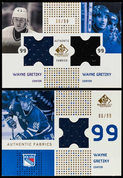 2002-03 Upper Deck SP Game Used Authentic Fabric Jersey/Dual Jersey Hockey Cards (8) of HOFer Wayne Gretzky (/99, /225) 