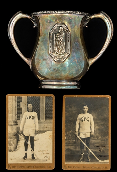 St Pauls School Hockey Team Concord, NH 1910s Trophy and Signed Player Cabinet Cards (2) - The Brent Sobie Antique Hockey and Baseball Collection