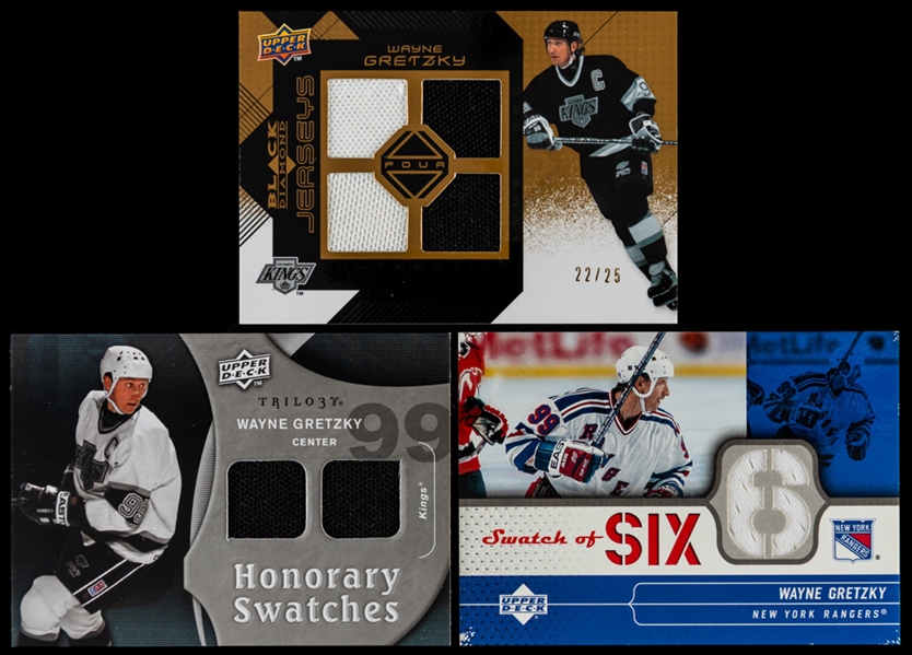 2004-05 to 2009-10 Upper Deck Swatch of Six/Honorary Swatches/Black Diamond Four Jerseys & Others Hockey Cards (11) of HOFer Wayne Gretzky