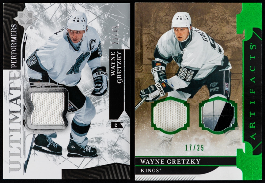 2013-14 to 2019-20 Upper Deck, Fleer and Goodwin Ultimate Performers/Artifacts Jersey/Frozen Fabrics/Game Jersey & Others Hockey Cards (6) of HOFer Wayne Gretzky