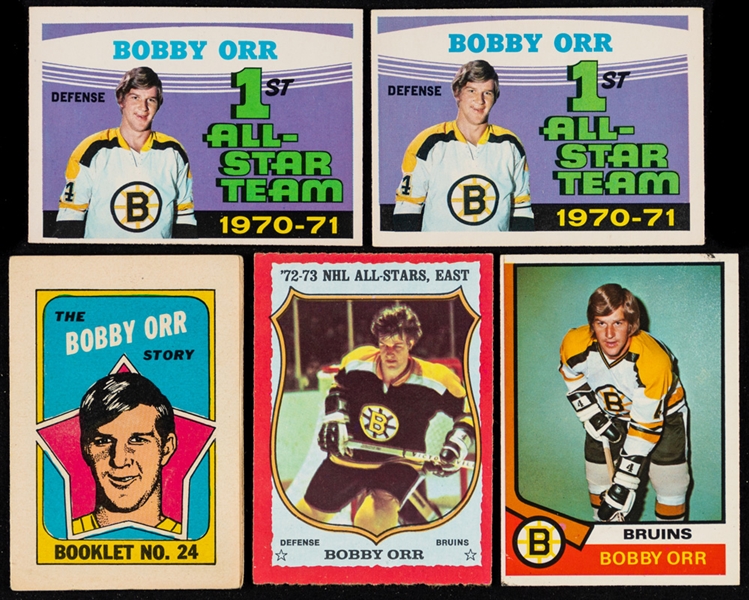 1970s to 1990s O-Pee-Chee, Topps and Other Brands Hockey Cards of HOFers Bobby Orr (45) and Ray Bourque (78 - Inc. Four Rookie Cards)