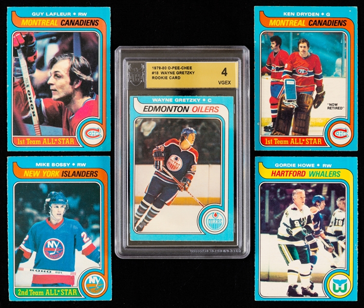 1979-80 O-Pee-Chee Hockey Complete 396-Card Set Including #18 HOFer Wayne Gretzky Rookie Card (Graded ACA 4)