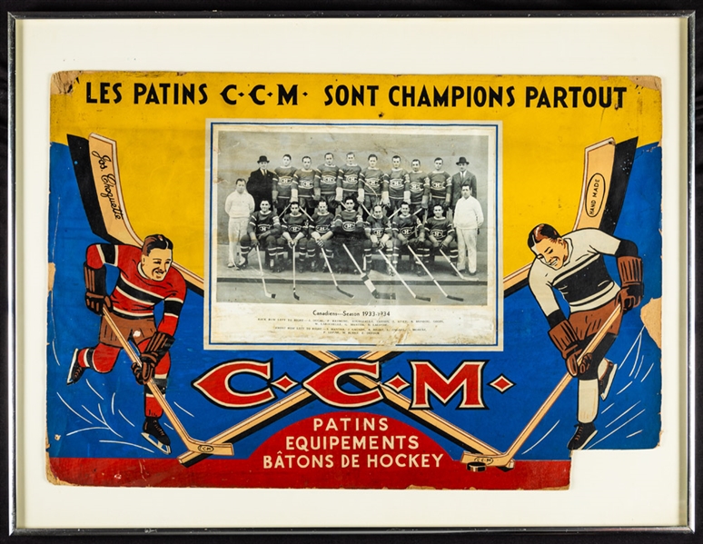 Scarce 1933-34 Montreal Canadiens CCM Framed Advertising Display with Team Picture (18" x 24") - The Brent Sobie Antique Hockey and Baseball Collection 