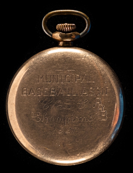 1921 Municipal Baseball Association "AAB" Class C Champions Elgin Pocket Watch - The Brent Sobie Antique Hockey and Baseball Collection