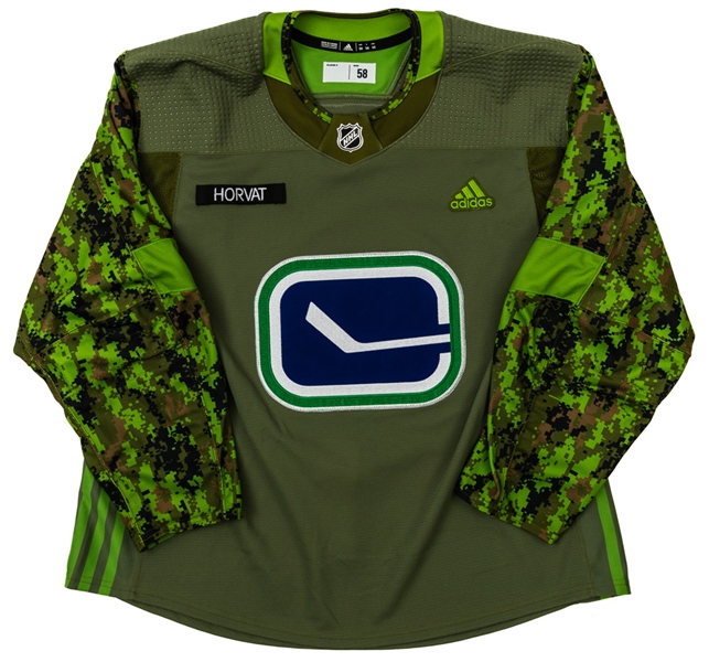 Bo Horvats 2018-19 Vancouver Canucks Military Appreciation Night Signed Warm-Up Worn Jersey