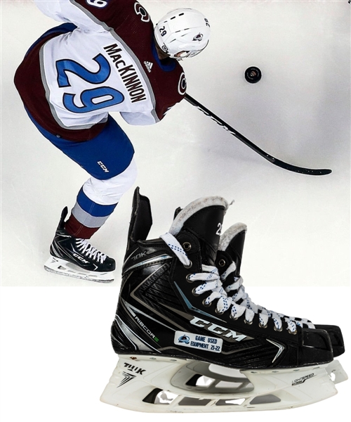 Nathan MacKinnons 2021-22 Colorado Avalanche CCM Ribcore 70K Game-Used Skates with Team COA - Stanley Cup Championship Season! - Photo-Matched! 