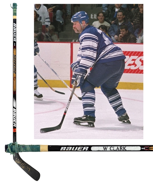 Wendel Clarks Mid-to-Late-1990s Toronto Maple Leafs Signed Bauer Supreme Game-Used Stick From the Personal Collection of Dino Ciccarelli with His Signed LOA