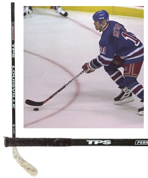 Mark Messiers Mid-1990s New York Rangers Signed Louisville TPS Graphite Game-Used Stick From the Personal Collection of Dino Ciccarelli with His Signed LOA