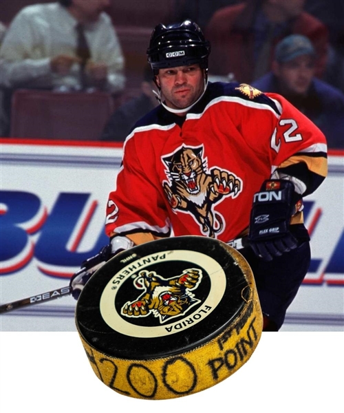 Dino Ciccarellis 1998-99 Florida Panthers "1,200th Point of Career" Milestone Goal Puck with His Signed LOA - Final Point of Career! 