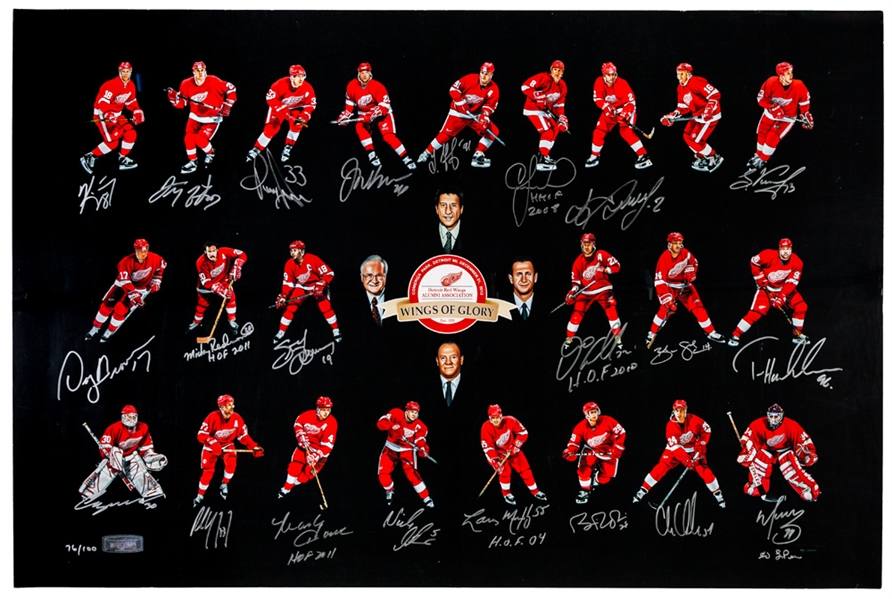 "Wings of Glory" Multi-Signed Limited-Edition Print #76/100 Signed by 22 Including Yzerman, Fedorov, Chelios, Coffey, Ciccarelli & Others from Dino Ciccarellis Personal Collection with His Signed LOA