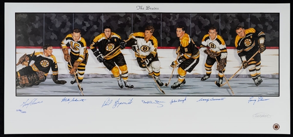 Boston Bruins Limited-Edition Lithograph Autographed by 7 HOFers with COA (18" x 39")