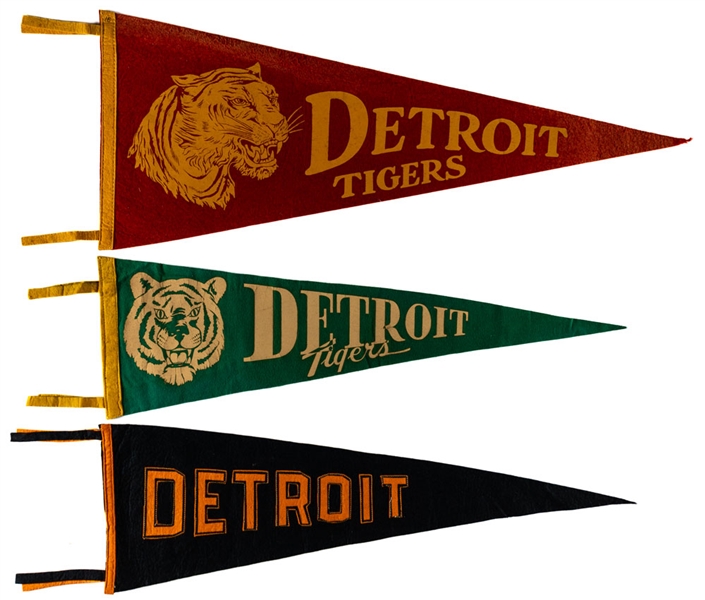 1920s to 1940s Detroit Tigers Pennant Collection of 3 - The Brent Sobie Antique Hockey and Baseball Collection