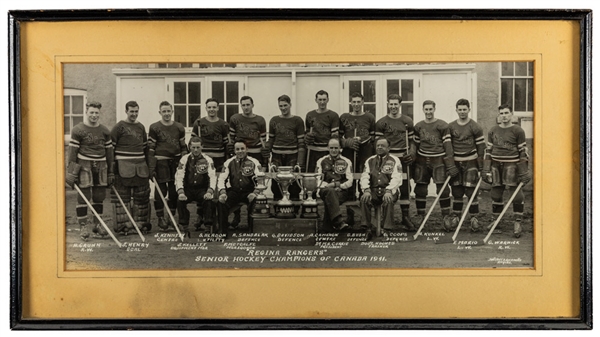 1940-41 Regina Rangers Allan Cup Champions Framed Panoramic Team Photo (11 1/2" x 21 1/2") - The Brent Sobie Antique Hockey and Baseball Collection