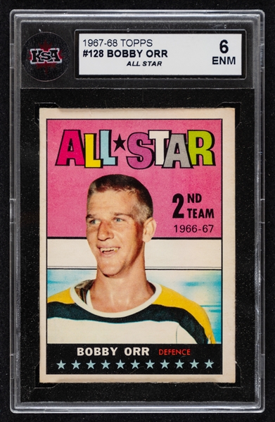 1967-68 Topps Hockey Card #128 HOFer Bobby Orr - Graded KSA 6