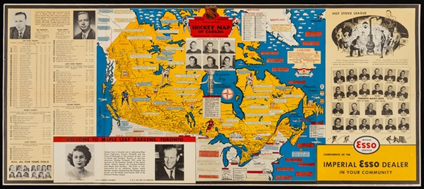 Scarce 1951-52 Esso "Hockey Map of Canada" Poster (17" x 39")