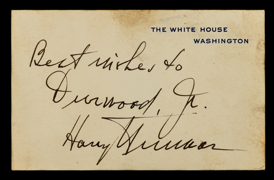 Harry S. Truman and First Lady Bess Truman Signed White House Calling Cards (2) with JSA LOA - 33rd President of the United States