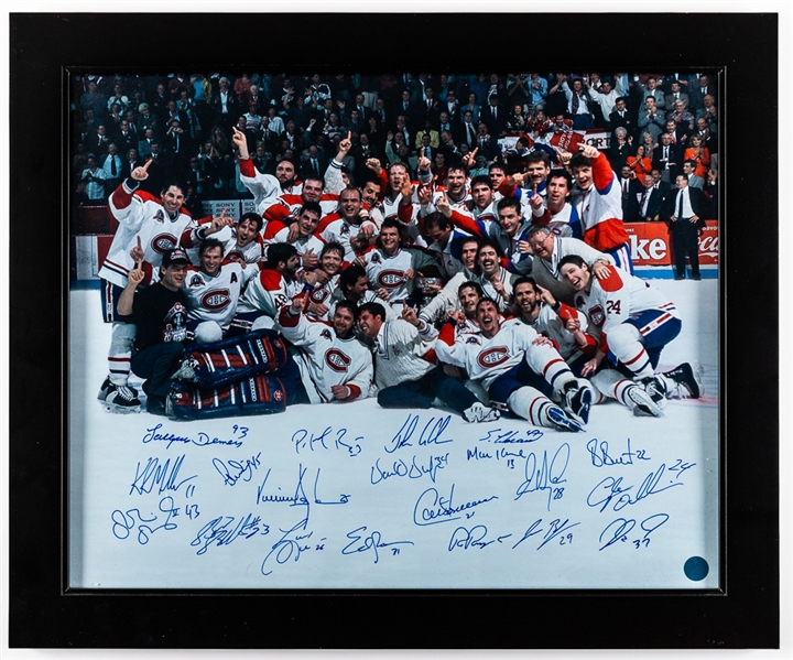Montreal Canadiens 1993 Stanley Cup Champions Team-Signed by 19 Framed Photograph Including Roy, Carbonneau and Damphousse with COA (23 1/4" x 19 1/4")