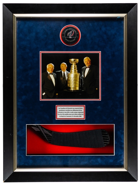 Montreal Canadiens December 4th 2009 "Centennial Game" Game-Used Puck Framed Display from the Montreal Canadiens Archives (21 ¾” x 28 ¾”)