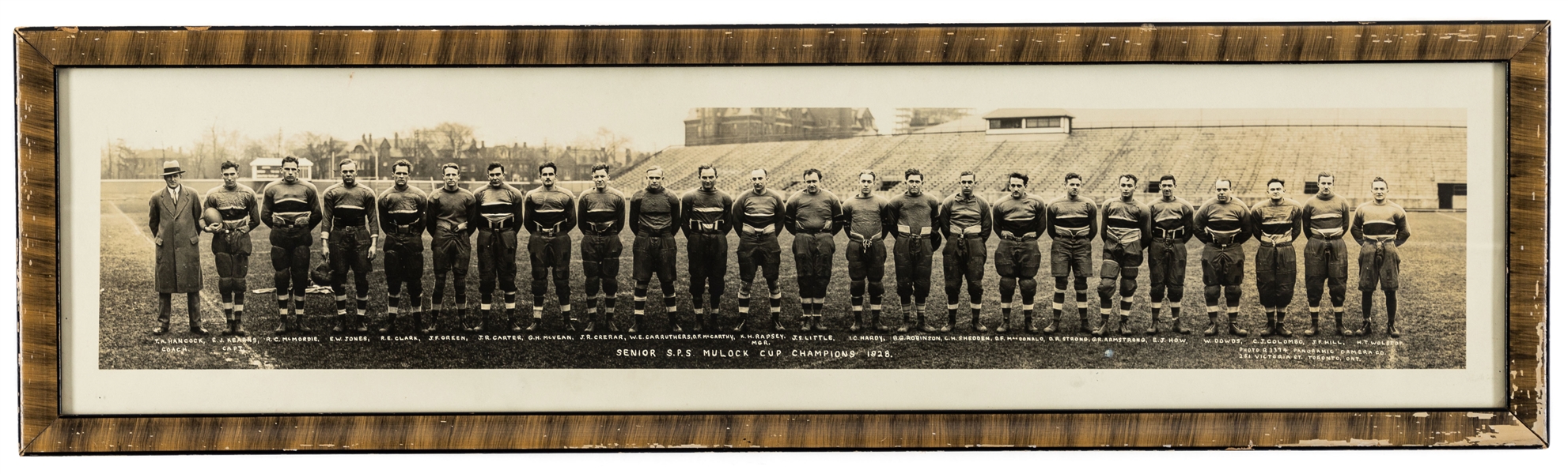 S.P.S. Rugby Football Team 1928 Mulock Cup Champions and Varsity ORFU 1929 Framed Panoramic Team Photos 