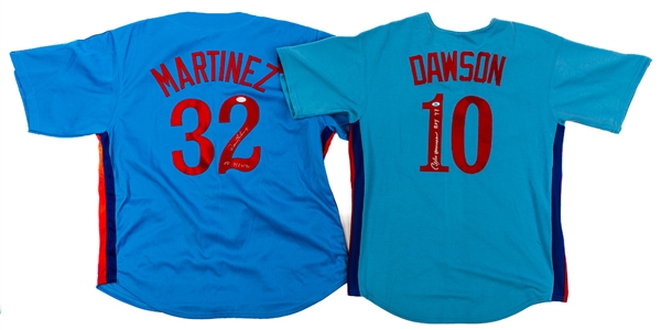 Montreal Expos Memorabilia Collection of 5 Including Andre Dawson, Denis Martinez and Rusty Staub Signed Jerseys/Bats Plus Grissom and Parrish Game-Used Bats