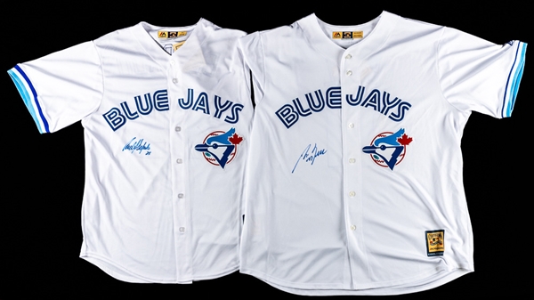 Toronto Blue Jays Signed Memorabilia Collection of 6 Including Bell and Delgado Signed Jerseys, a Bautista Framed "50th Home Run" Display and Signed Photographs