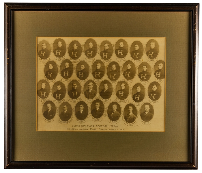 Hamilton Tigers Rugby Football Club ORFU 1913 (Canadian Rugby Champions) and 1919 Framed Cabinet Team Photos 