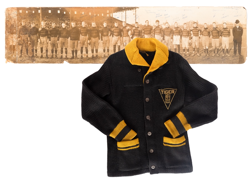 1930s Hamilton Tigers Rugby Football Club ORFU Cardigan Wool Sweater Plus 1926, 1927 and Circa 1913 Panoramic Team Photos 
