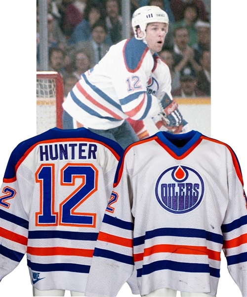 Dave Hunter’s 1985-86 Edmonton Oilers Game-Worn Jersey with LOA – Team Repairs!