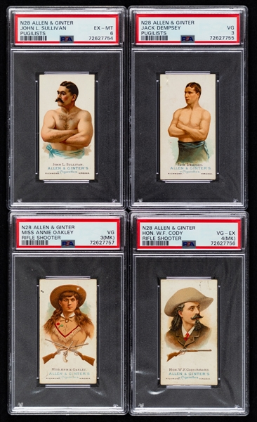 1888 Allen & Ginter N28 The Worlds Champions Near Complete Card Set (40/50) Inc. PSA-Graded Cards of Sullivan (EX-MT 6), Dempsey (VG 3), Cody (VG-EX 4-MK) and Oakley (VG 3-MK) Plus 2 Extras