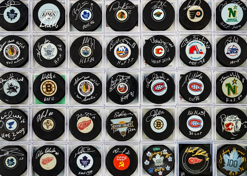 Massive Autographed Puck Collection of 91 Including 50+ HHOF Inductees with COAs