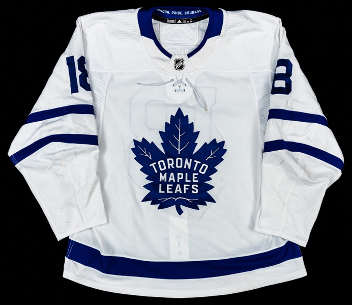Andreas Johnssons 2019-20 Toronto Maple Leafs Game-Worn Jersey with Team COA - Team Repairs! - Photo-Matched! 