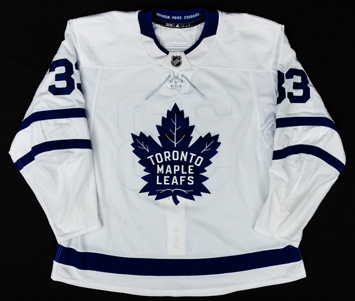 Frederik Gauthiers 2019-20 Toronto Maple Leafs Game-Worn Jersey with Team COA - Team Repairs! - Photo-Matched! 