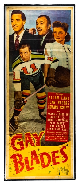 "Gay Blades" 1946 Hockey Movie Insert Poster (14” x 36”)