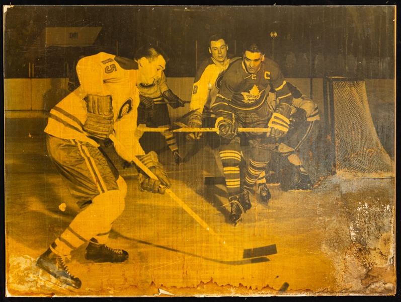Tom Johnson, Ab McDonald and George Armstrong 1950s Montreal Canadiens/Toronto Maple Leafs Photo Display from Maple Leaf Gardens (30" x 40")