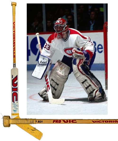 Patrick Roy’s Early-1990s Montreal Canadiens Signed Victoriaville Pro Game-Used Stick