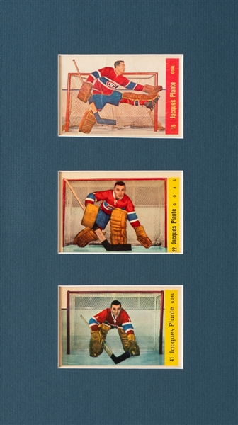 Jacques Plante 1957-58, 1958-59 and 1959-60 Parkhurst Hockey Cards (3)