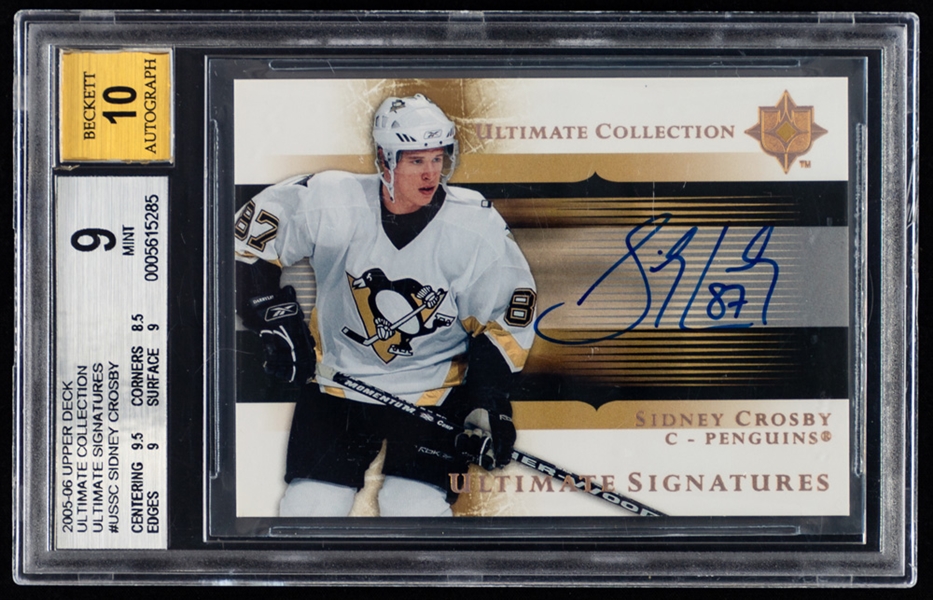 2005-06 Upper Deck Ultimate Collection Ultimate Signatures Hockey Card #US-SC Sidney Crosby Rookie - Graded Beckett 9