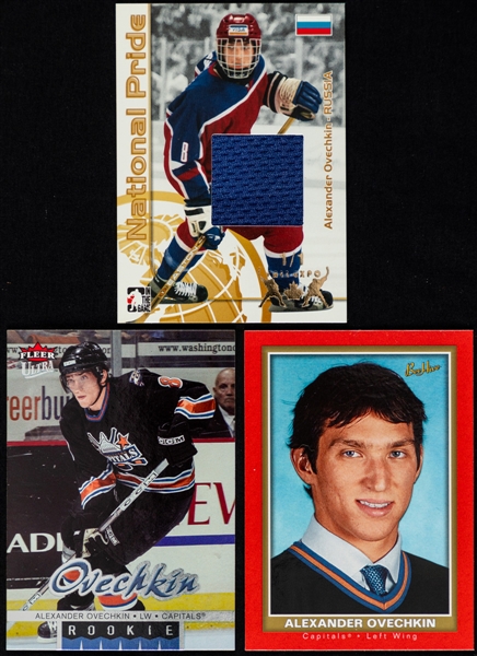 Alexander Ovechkin 2004-05 to 2006-07 Hockey Cards (10) Inc. 2004-05 ITG National Pride #NAT-4 (Fall Expo 1/1), 2005-06 Fleer Ultra #252 and 2005-06 Bee Hive Red #102