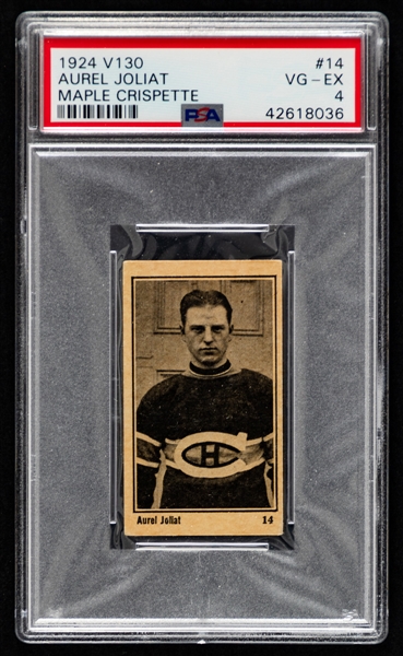 1924-25 Maple Crispette V130 Hockey Card #14 HOFer Aurele Joliat - Graded PSA 4