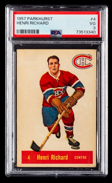 1957-58 Parkhurst Hockey Card #4 HOFer Henri Richard Rookie - Graded PSA 3