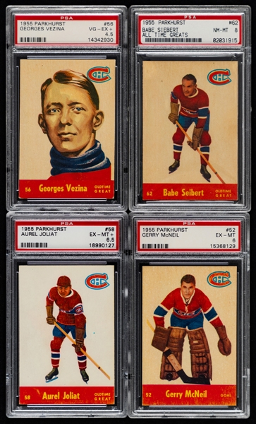 1955-56 Parkhurst Montreal Canadiens Hockey Cards (7) Including PSA-Graded Cards (5)