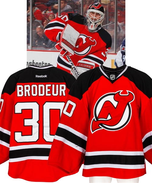 Martin Brodeurs 2013-14 New Jersey Devils Game-Worn Jersey with Team LOA - Final Season in New Jersey! - Photo-Matched!