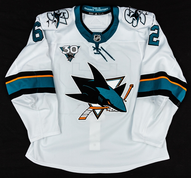 Kevin Labancs 2020-21 San Jose Sharks Game-Worn Jersey - 30th Anniversary Patch! - Photo-Matched! 