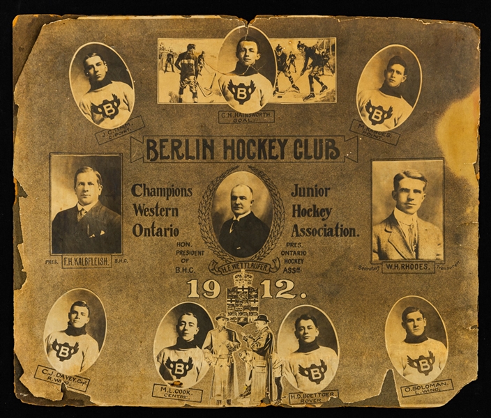 Berlin Hockey Club OHA 1911-12 Junior Hockey Association Composite Team Picture with HOFer George Hainsworth (15" x 18")