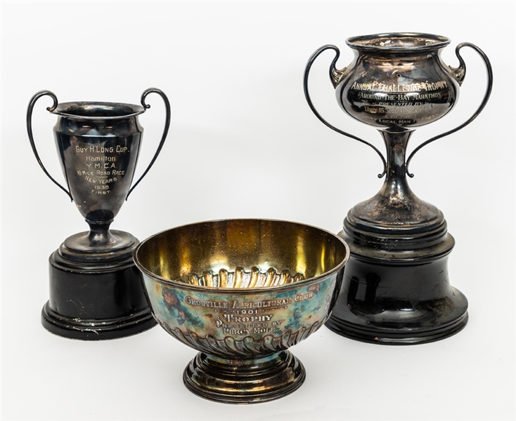 Vintage 1901 to 1938 Trophy Collection of 3 including Example Resembling the Original Stanley Cup 