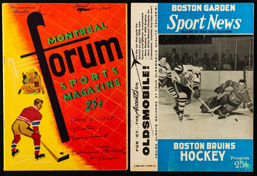 April 9th 1957 Game 2 Montreal Forum and April 14th 1957 Game 4 Boston Garden Stanley Cup Finals Programs 