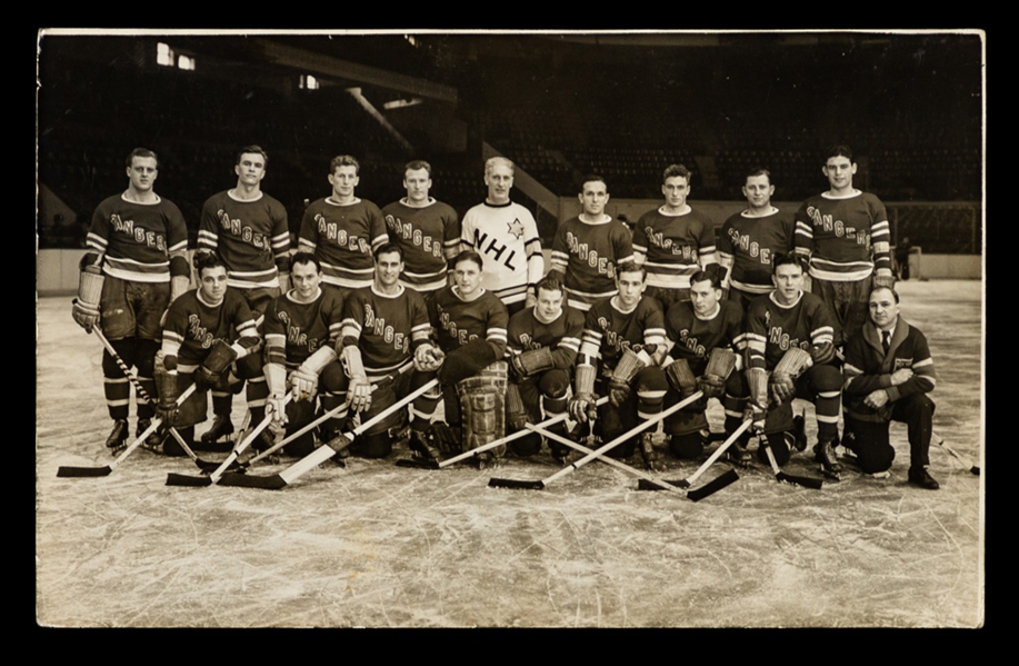 1920s/1930s NY Rangers Photos (5) Plus 1937-38 Rangers Real Photo Team Postcard
